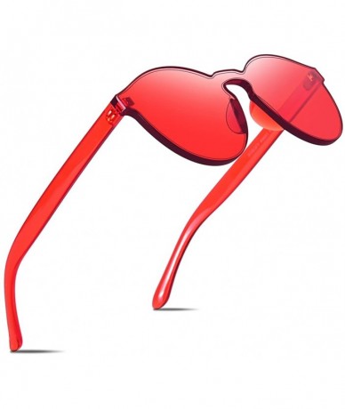 Goggle One Piece Rimless Sunglasses Transparent Candy Color Tinted Eyewear - Red - CK180DG0MXA $19.36