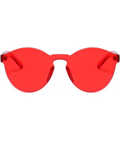 Goggle One Piece Rimless Sunglasses Transparent Candy Color Tinted Eyewear - Red - CK180DG0MXA $19.36