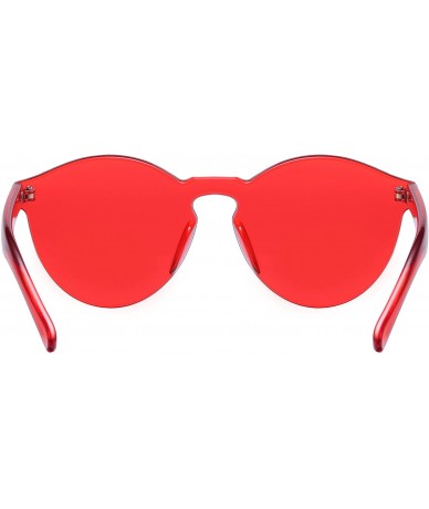 Goggle One Piece Rimless Sunglasses Transparent Candy Color Tinted Eyewear - Red - CK180DG0MXA $19.36