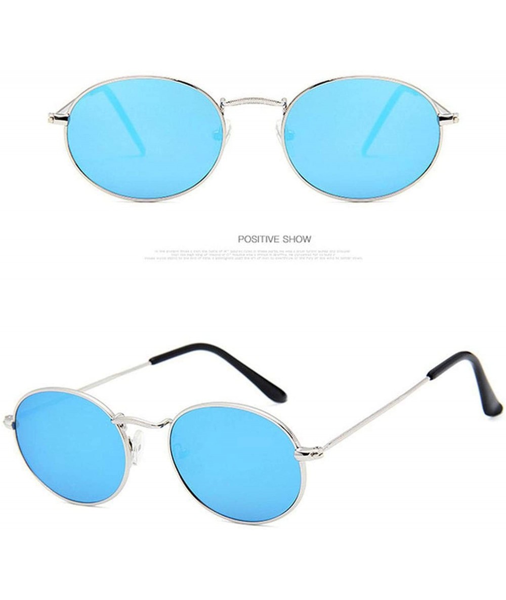 Round Small Frame Sunglasses Women Retro Oval Mirror Metal Sun Glasses Vintage Lunette De Soleil Femme - Silverblue - CL197A3...