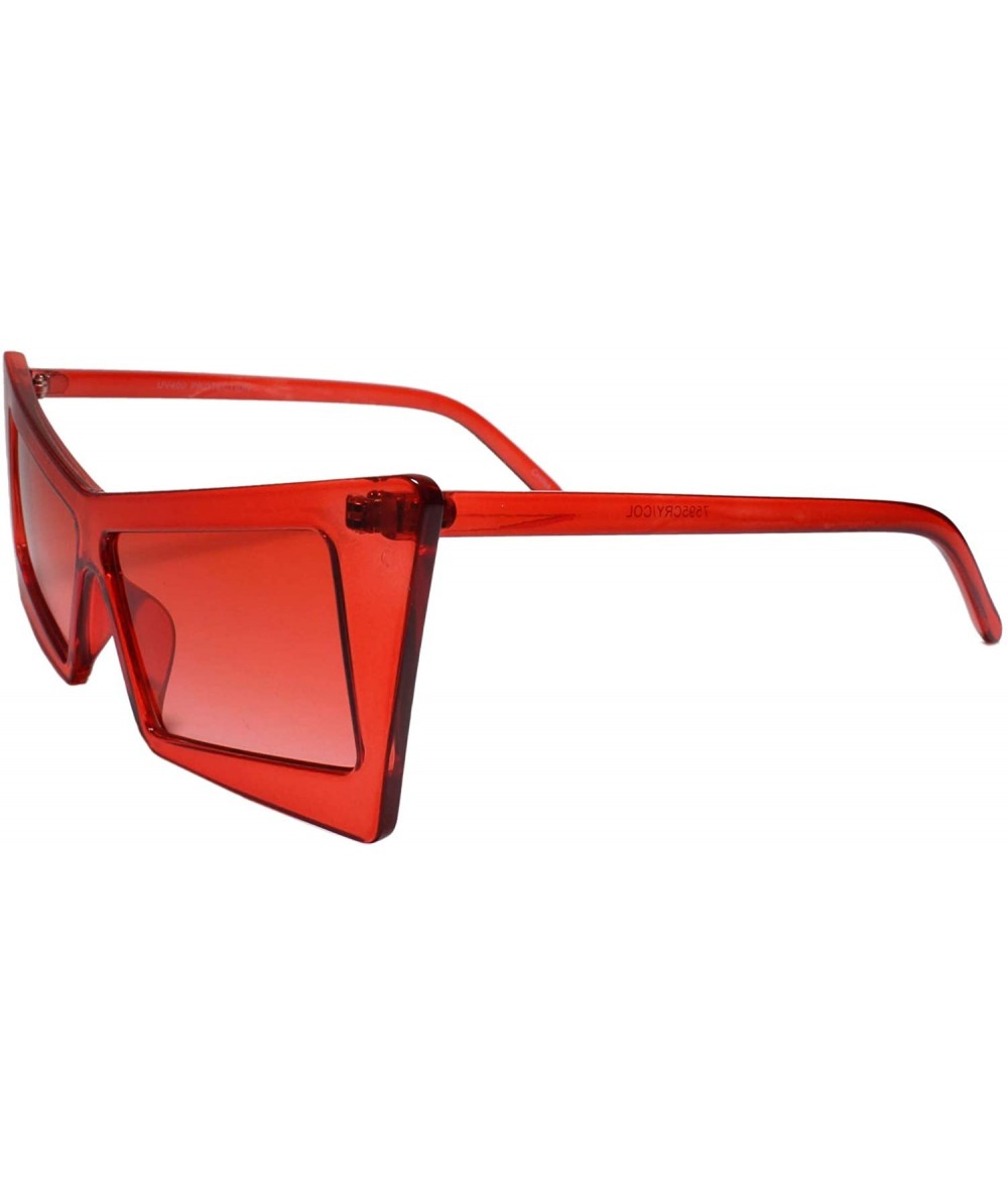 Cat Eye Retro Slanted Rectangle Funky Exotic Cat Eye Tinted Sunglasses - Red - CB199EQA3AN $24.80