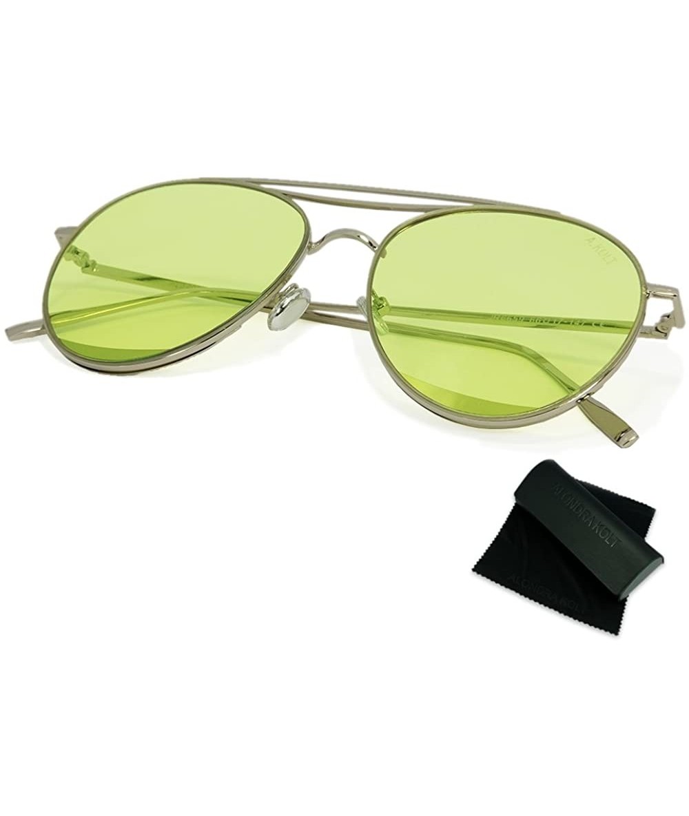 Rimless The Delight Aviators Metal Frame Sunglasses - Silver Frame / Green Lens - C1188C0QRX3 $26.46