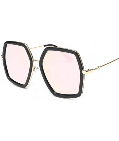 Square Men's And Women's Metal Large Frame Sunglasses Unisex Fashion Sunglasses Radiation Protection - Pink - CA18TQXT2A4 $18.78