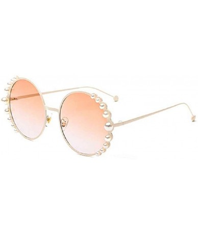 Oversized Women's Fashion Round Pearl Frame Sunglasses UV 400 Protection Sun Glasses - Gold Frame Champagne Lens - CZ18UUOUIZ...