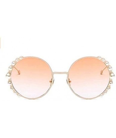 Oversized Women's Fashion Round Pearl Frame Sunglasses UV 400 Protection Sun Glasses - Gold Frame Champagne Lens - CZ18UUOUIZ...