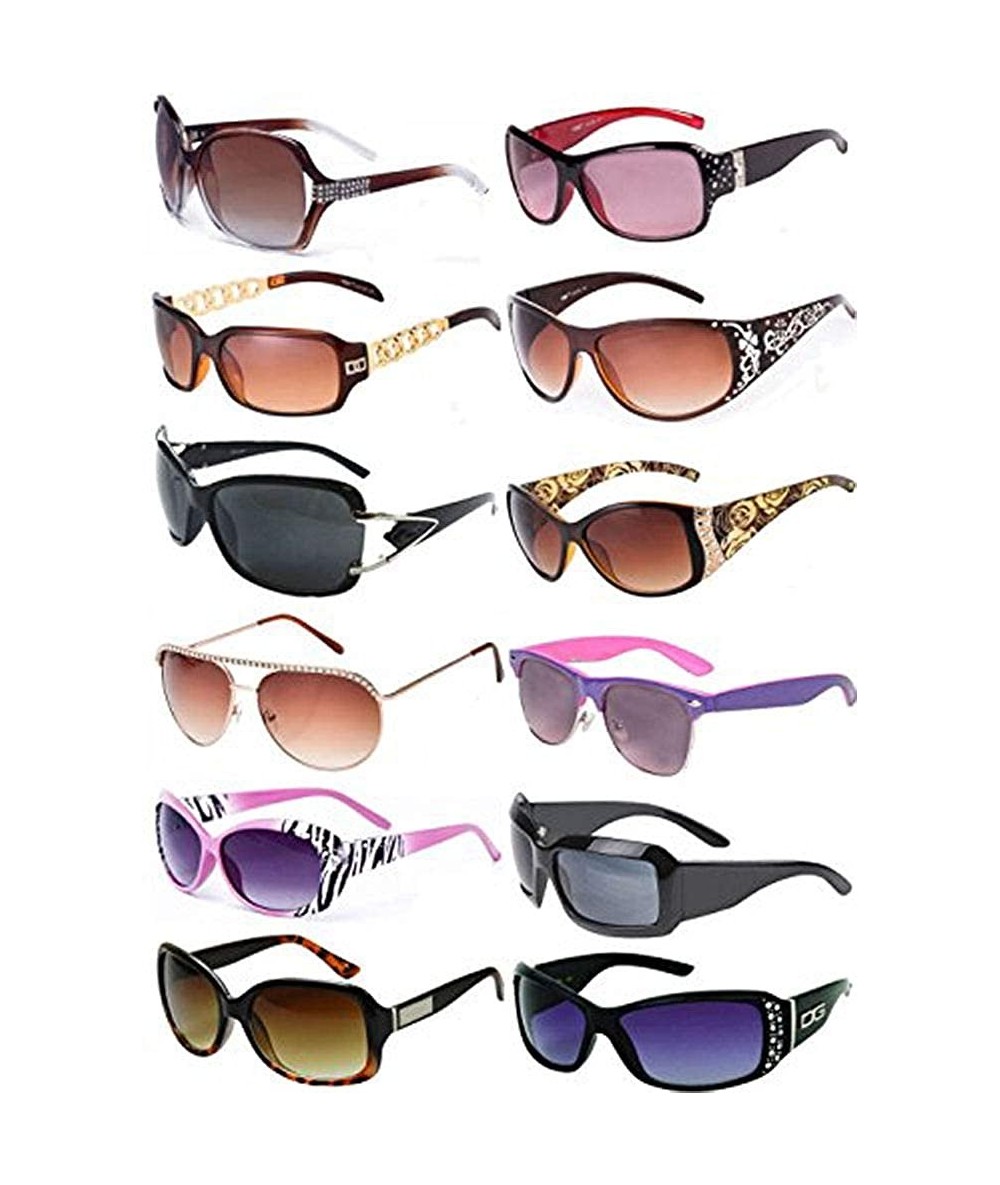 Rectangular Wholesale Womens Assorted Sunglasses Dozen with FREE Soft Pouches - CS11TOO7G5H $87.01