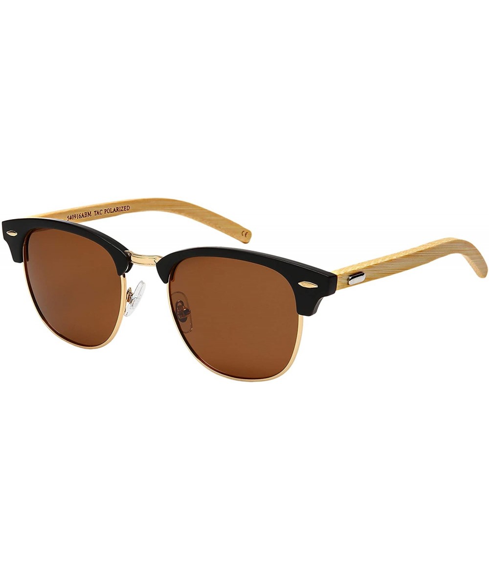 Semi-rimless Designer Inspired Rimless Polarized Sunglasses - Matte Black-gold Frame/Brown Polarized Lens - CB18UMELEUD $28.00