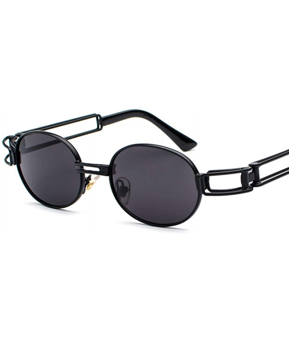 Oval Vintage Steampunk Sunglasses Men Accessories Metal Oval Sun Glasses Female Retro - Full Black - CG18H7E9RO6 $19.23