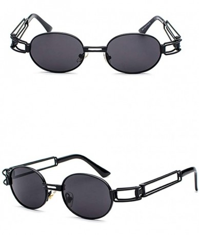 Oval Vintage Steampunk Sunglasses Men Accessories Metal Oval Sun Glasses Female Retro - Full Black - CG18H7E9RO6 $19.23