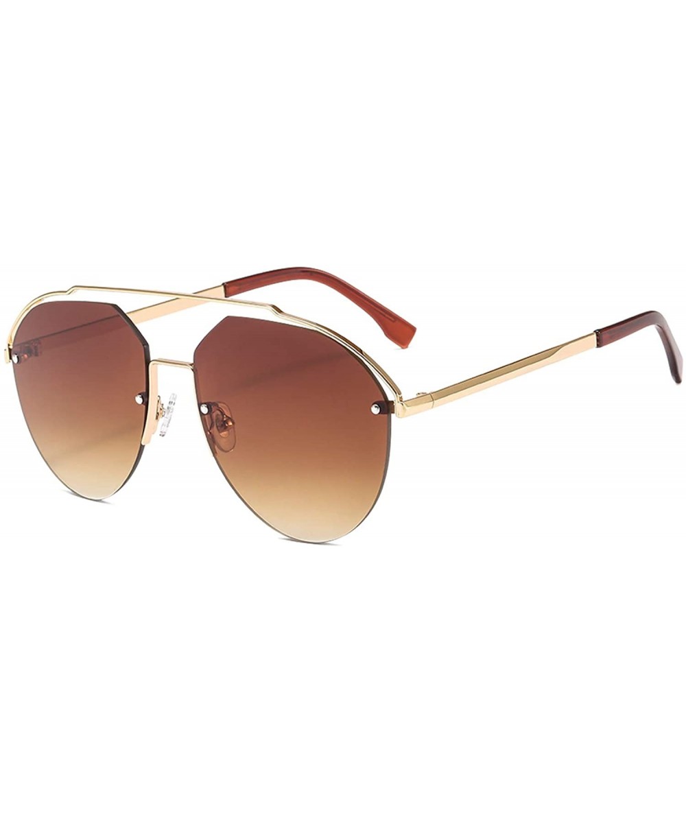 Semi-rimless Womens Classic Sunglasses Oversized Semi Rimless Sunglasses for Men - Brown - CN18SQ06E3E $19.20