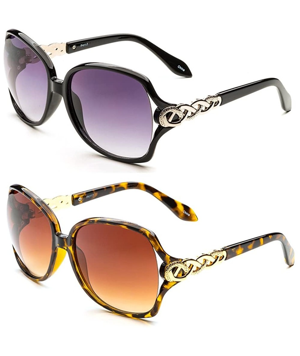 Oversized Oversized Women's Polarized Chain Arm Sunglasses - 2pcs_bk&tor - CM12O5QAYCV $30.99