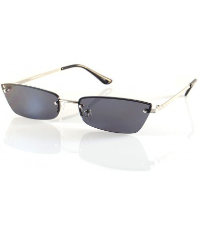 Rimless Extended Rectangle Cat-Eye Semi Rimless Flat Lens Sunglasses A238 - Silver Black - CB18KL0ACEZ $25.40