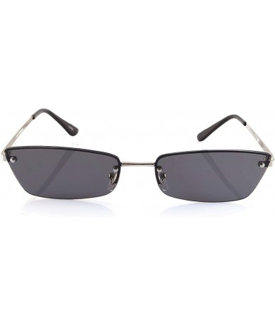 Rimless Extended Rectangle Cat-Eye Semi Rimless Flat Lens Sunglasses A238 - Silver Black - CB18KL0ACEZ $25.40