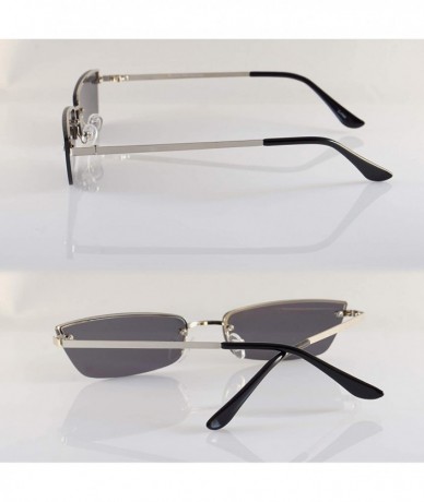 Rimless Extended Rectangle Cat-Eye Semi Rimless Flat Lens Sunglasses A238 - Silver Black - CB18KL0ACEZ $25.40