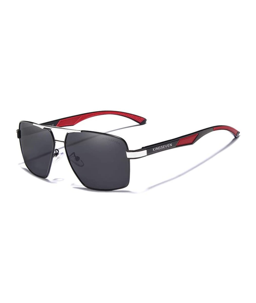 Goggle Aluminum Men's Sunglasse Polarized Lens Red Sun Glasses Coating Mirror Glasses - Silver Gray - CJ194O6HNO3 $57.43