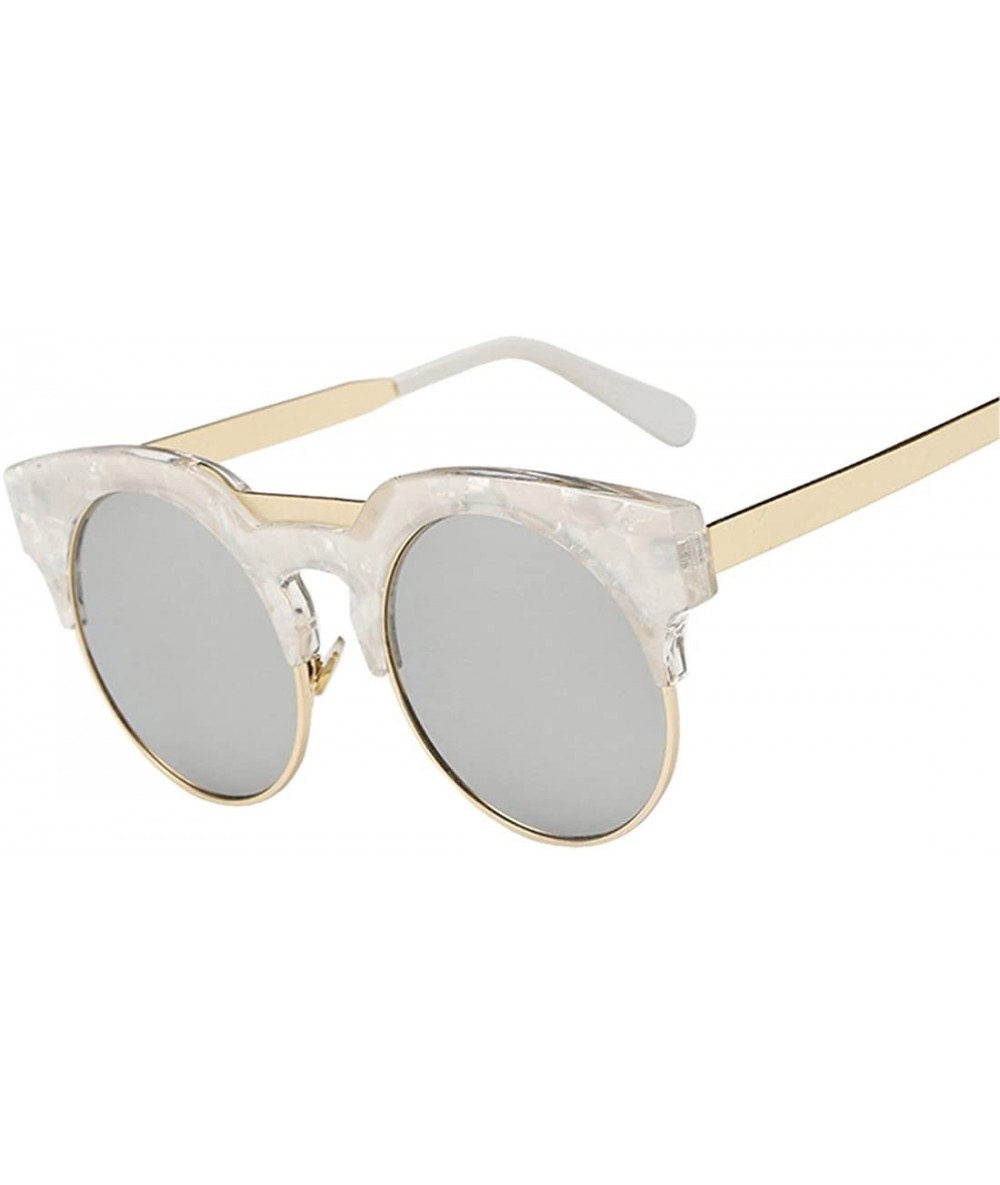 Round Women's Classic Coloured lens Round Eye wear Full metal frame Sunglasses - White B5 - CQ12DW44CB5 $28.98