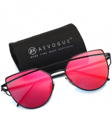 Oversized Sunglasses For Women Metal Nose Pad Cat Eye Frame AE0342 - Black&red - CH12NRDZTYG $17.11