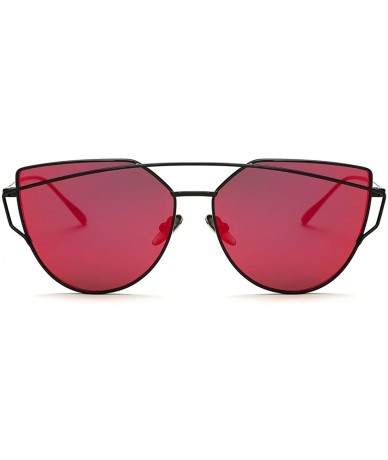 Oversized Sunglasses For Women Metal Nose Pad Cat Eye Frame AE0342 - Black&red - CH12NRDZTYG $17.11