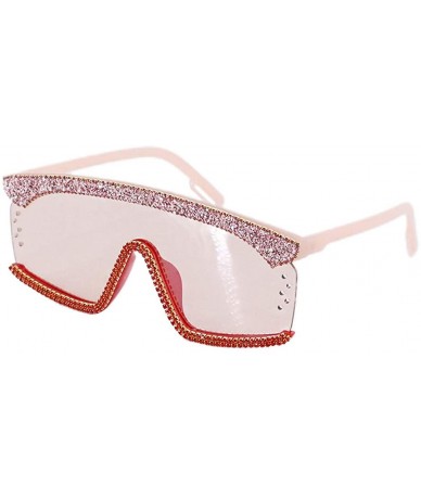 Semi-rimless Rhinestone Oversize Shield Visor Sunglasses Flat Top Mirrored Mono Lens - Pink - C6197N8L7T8 $34.73