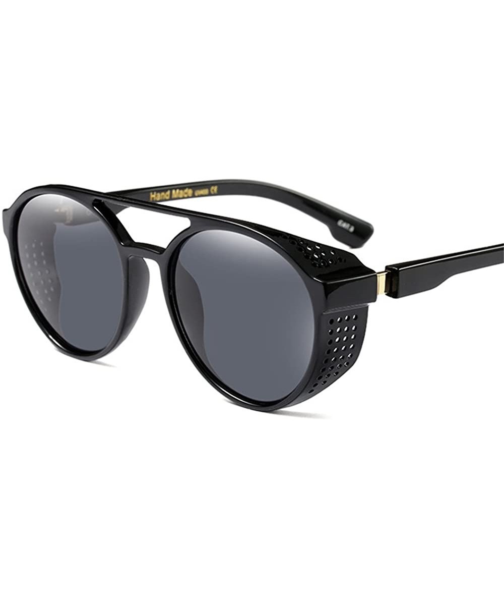 Square Steampunk Men Women Goggles Brand Designer Round Vintage Oversized Sunglasses - Gloss Black - CB188C3W3XL $23.82