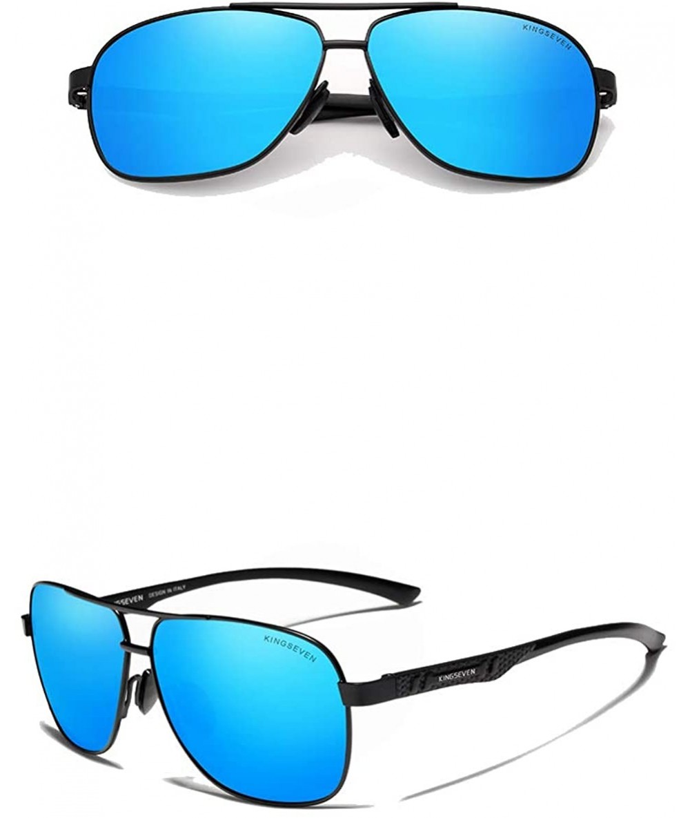 Aviator Genuine quality square aviator sunglasses fashion for men Aluminum polarized and UV400 - Black/Blue - CO18XEW5Q20 $44.89