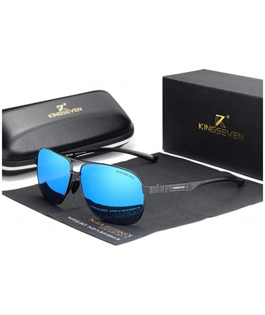 Aviator Genuine quality square aviator sunglasses fashion for men Aluminum polarized and UV400 - Black/Blue - CO18XEW5Q20 $44.89