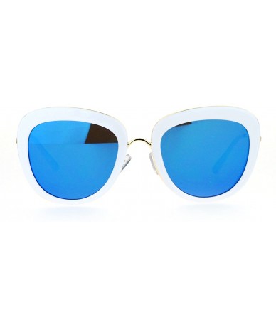 Square Vintage Retro Sunglasses Womens Dual Square Frame Mirror Lens UV400 - White (Blue Mirror) - CX1882YCT8G $23.11