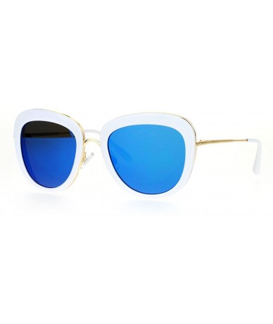 Square Vintage Retro Sunglasses Womens Dual Square Frame Mirror Lens UV400 - White (Blue Mirror) - CX1882YCT8G $23.11