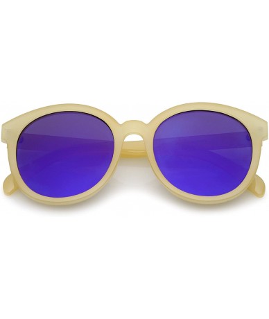 Round Oversize Super Flat Colored Mirror Lens Round Sunglasses 54mm - Creme / Blue - CE12OI8TO2J $19.25