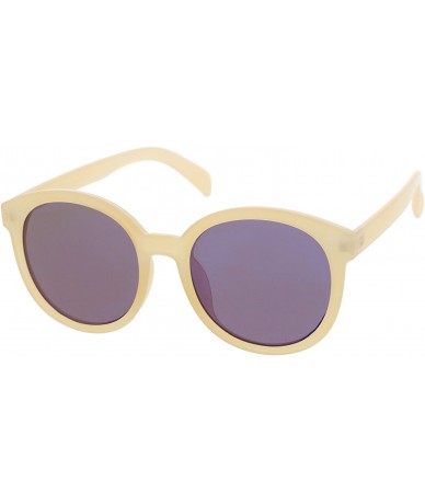 Round Oversize Super Flat Colored Mirror Lens Round Sunglasses 54mm - Creme / Blue - CE12OI8TO2J $19.25