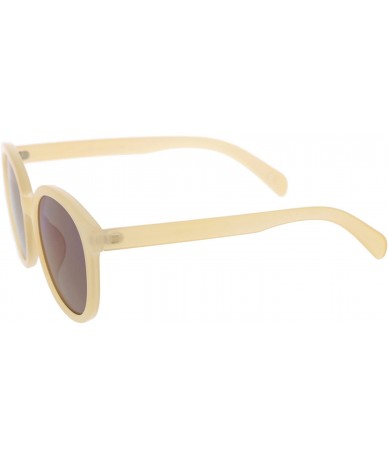 Round Oversize Super Flat Colored Mirror Lens Round Sunglasses 54mm - Creme / Blue - CE12OI8TO2J $19.25