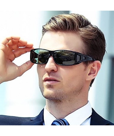 Sport Men's Rectangular Sports Polarized Sunglasses 100% UV Protection - Mat Black - CS18E7RQN3R $23.62