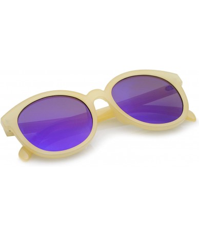 Round Oversize Super Flat Colored Mirror Lens Round Sunglasses 54mm - Creme / Blue - CE12OI8TO2J $19.25