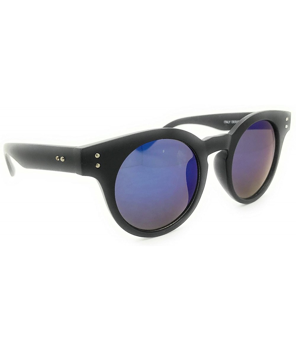 Round Classic Round Retro Sunglasses - Black/Blue - CB17YWGKXN7 $17.08