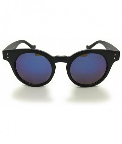 Round Classic Round Retro Sunglasses - Black/Blue - CB17YWGKXN7 $17.08