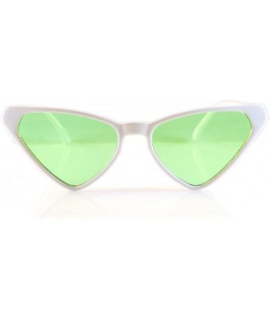 Cat Eye Color Tinted Smoke Lens Triangular Slim Foxy Cat-eye Sunglasses A150 - White/ Green Tint - C918CLQYAL9 $21.63