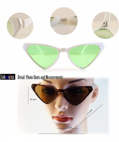 Cat Eye Color Tinted Smoke Lens Triangular Slim Foxy Cat-eye Sunglasses A150 - White/ Green Tint - C918CLQYAL9 $21.63