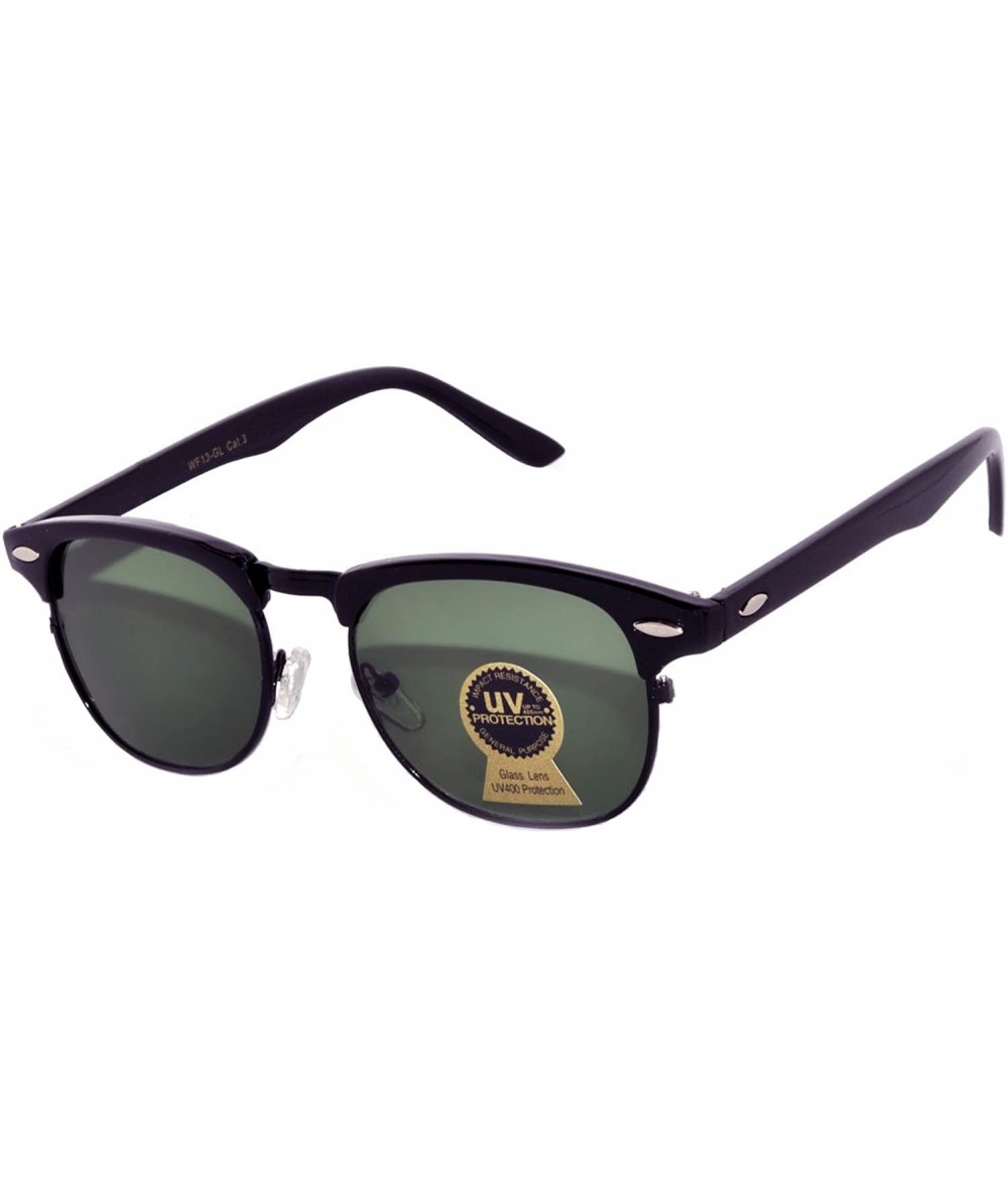 Rimless Vintage designer Half Frame Rim Glass Lens Sunglasses - Black-glass-green-lens - CN128RRMNNB $18.87