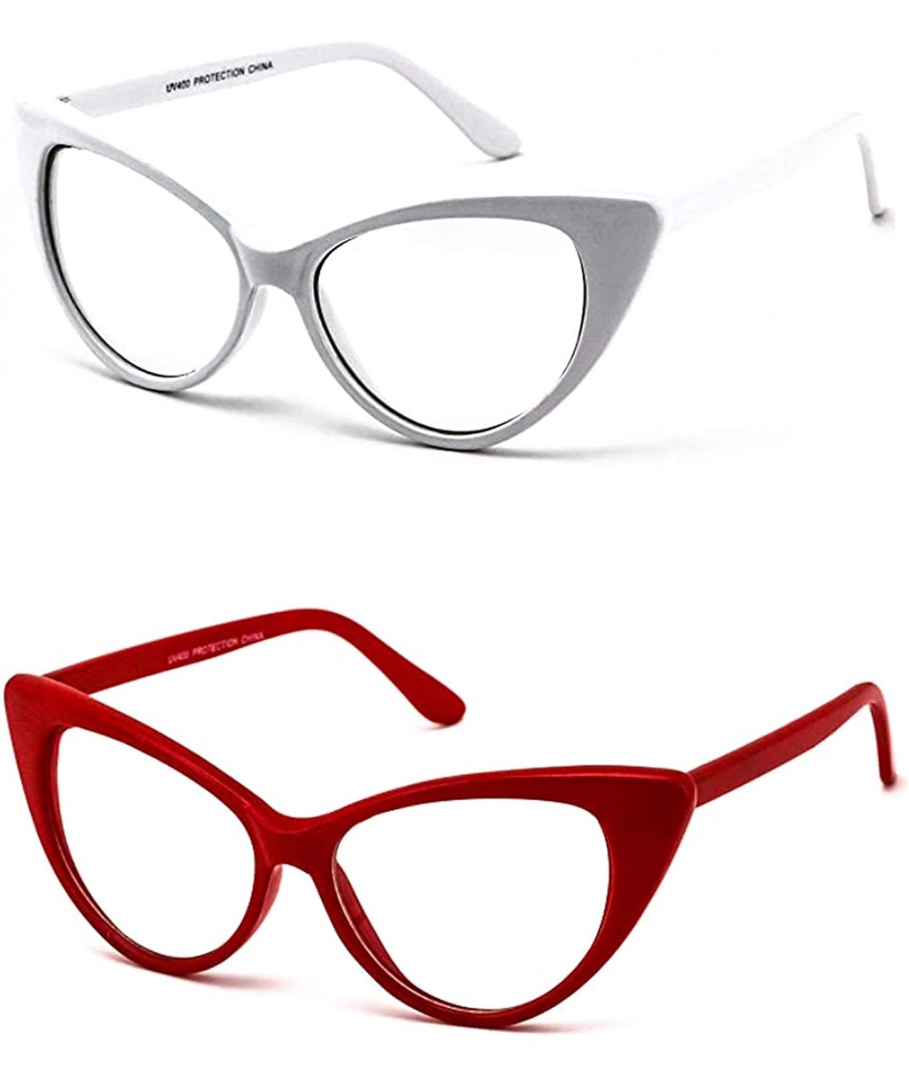 Oval Retro Sexy Women Eyeglasses Frame Fashion Cat Eye Clear Lens ladies Eye Glasses - White and Red - CV18NZ2OHGQ $28.50