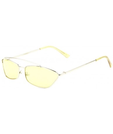 Cat Eye Thin Metal Frame Mid Lens Top Bar Geometric Cat Eye Sunglasses - Yellow - CM1986K5A7Q $26.96