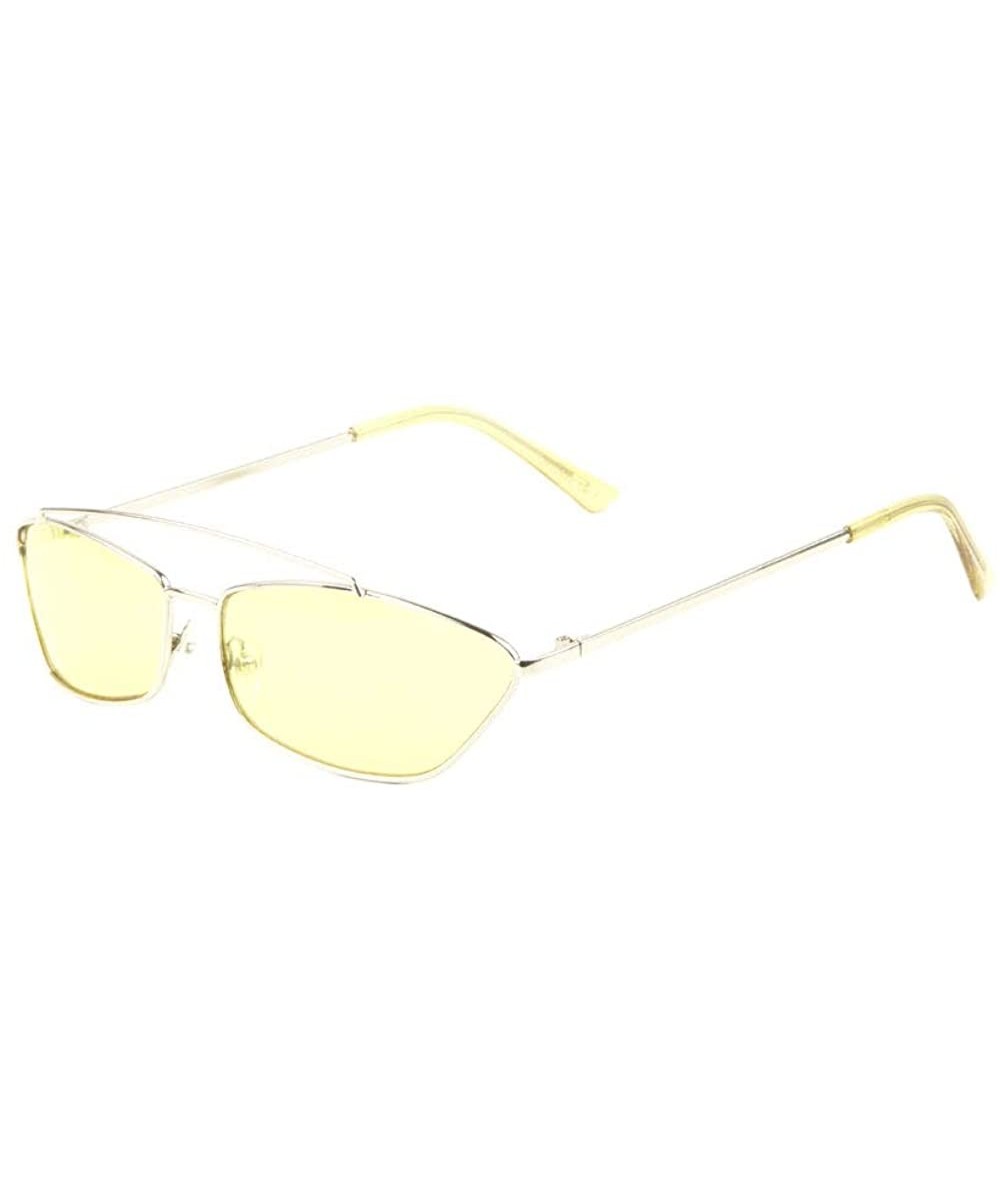 Cat Eye Thin Metal Frame Mid Lens Top Bar Geometric Cat Eye Sunglasses - Yellow - CM1986K5A7Q $26.96