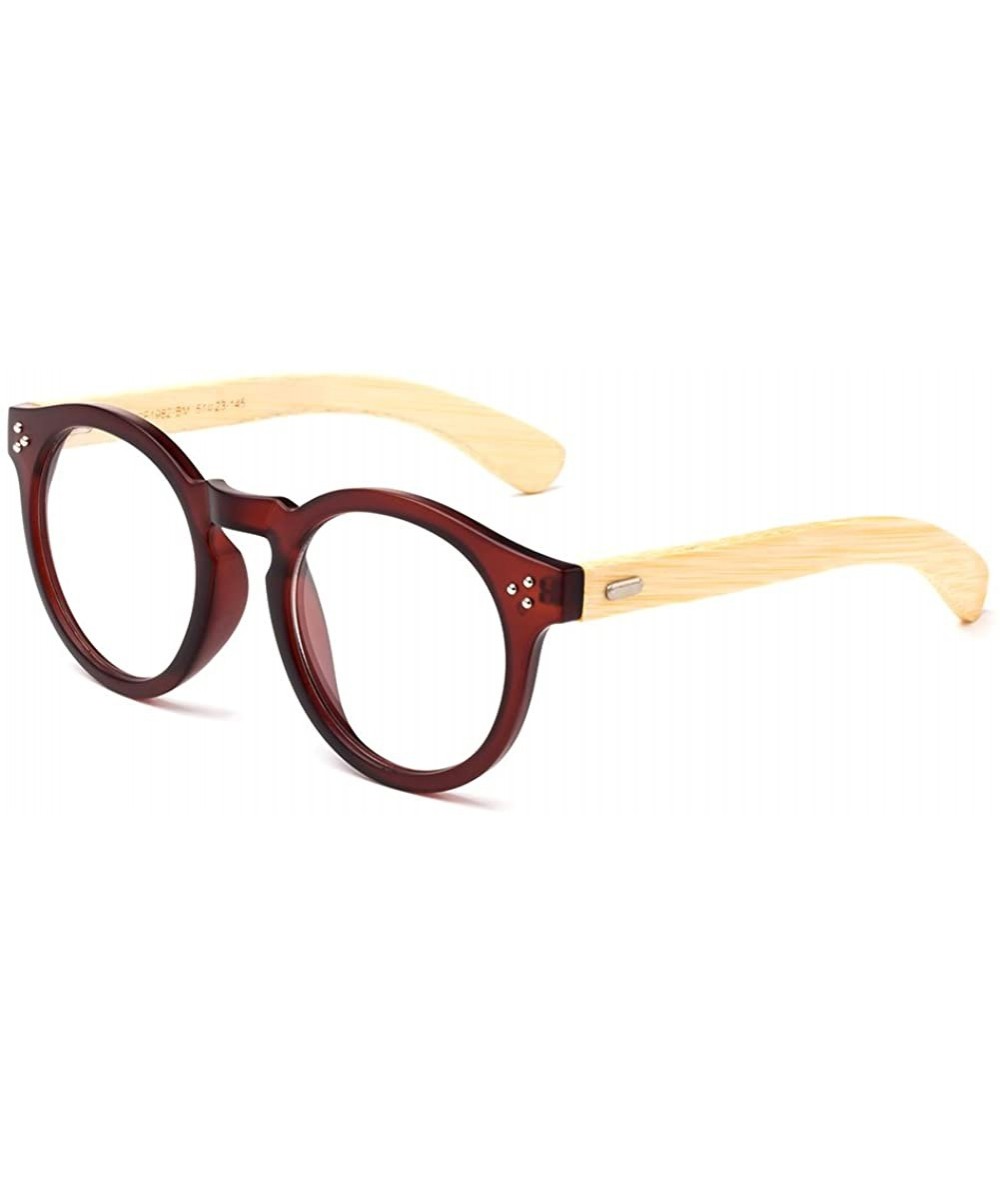 Square "Peak" Bamboo Round Modern Design Fashion Clear Lens Glasses - Brown/ Light Brown - CD12L9HCTRB $18.67