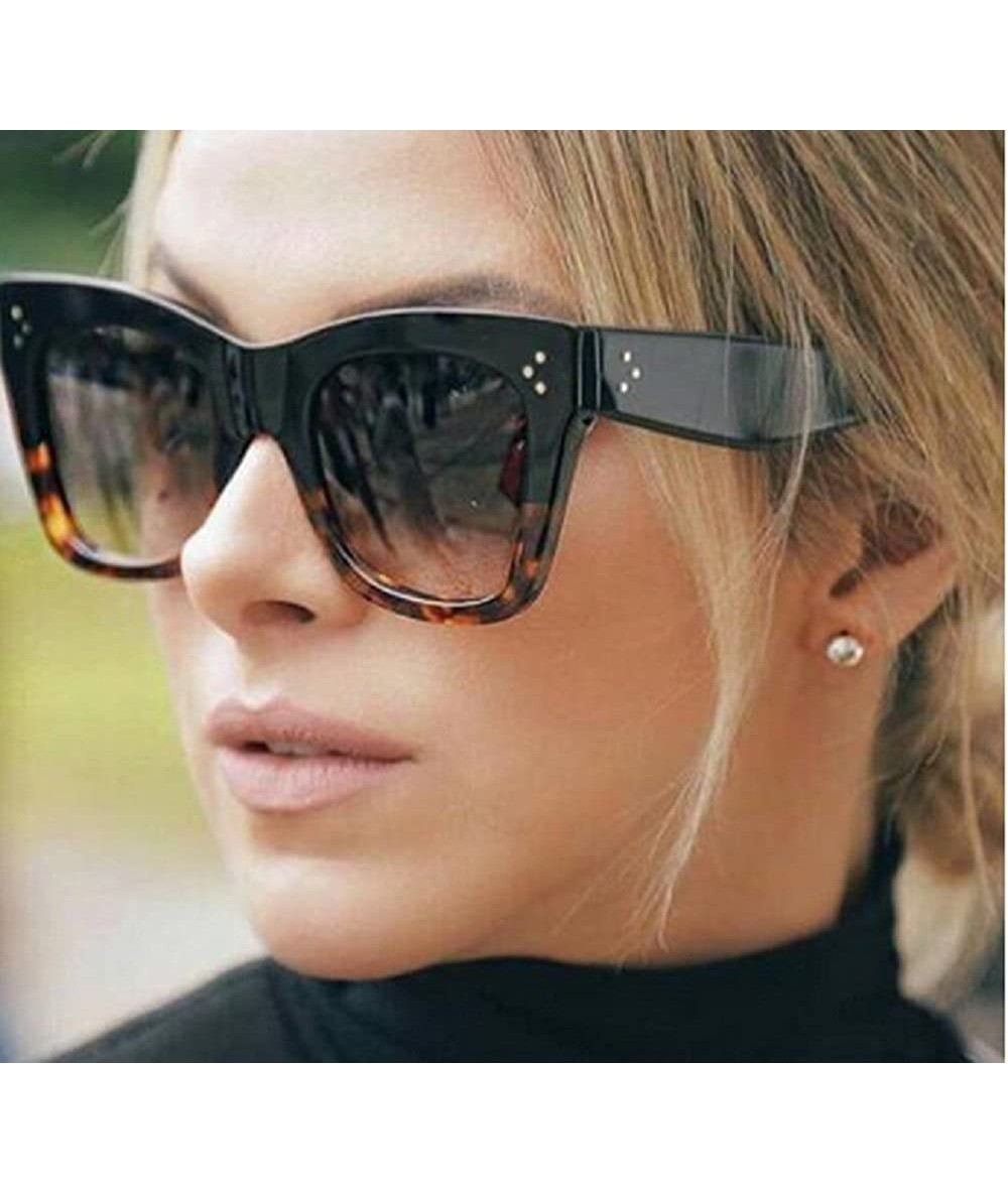 Cat Eye 2020 Fashion Square Sunglasses Women Cat Eye Big Black Leopard Smoke - CZ18D6YKT2U $30.75