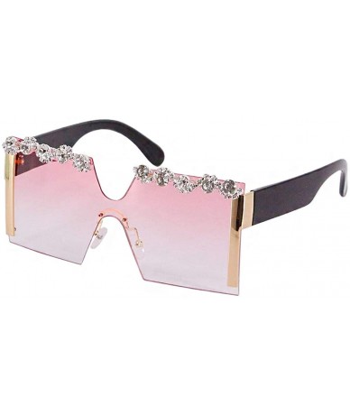 Square Rhinestone Oversize Shield Visor Sunglasses Flat Top Mirrored Mono Lens - Pink/Diamond - C71986U4GC5 $32.90