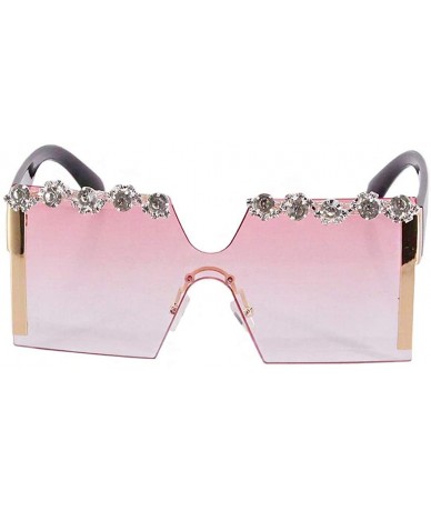 Square Rhinestone Oversize Shield Visor Sunglasses Flat Top Mirrored Mono Lens - Pink/Diamond - C71986U4GC5 $32.90