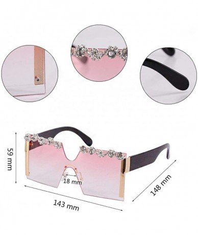 Square Rhinestone Oversize Shield Visor Sunglasses Flat Top Mirrored Mono Lens - Pink/Diamond - C71986U4GC5 $32.90