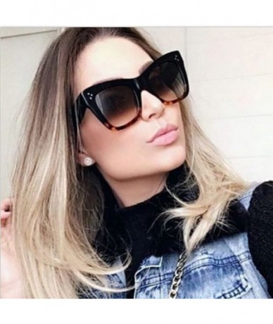 Cat Eye 2020 Fashion Square Sunglasses Women Cat Eye Big Black Leopard Smoke - CZ18D6YKT2U $30.75