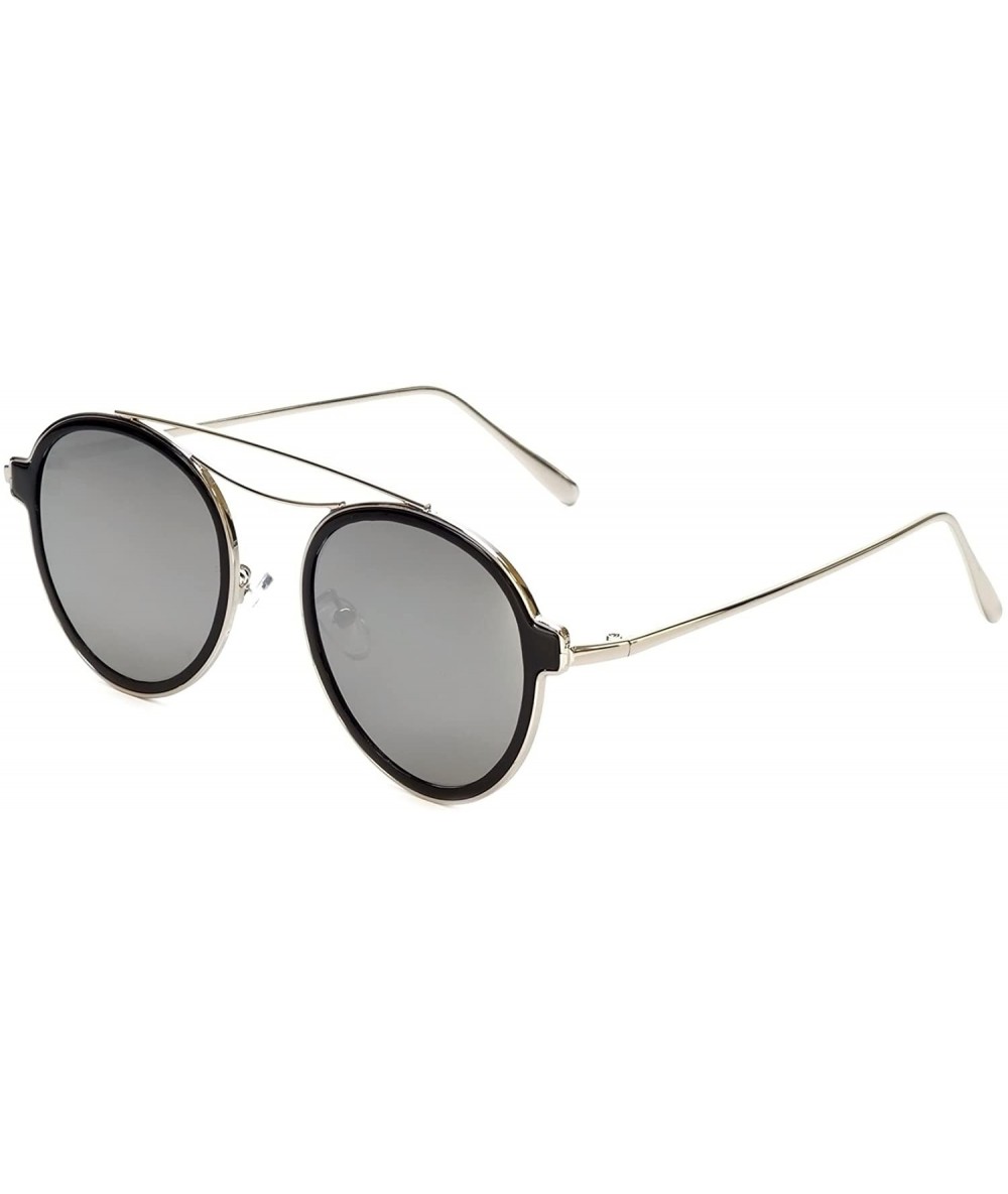 Oval Trendies The Kendall - Flat Fashion Sunglasses with Mirrored Lens - Silver/Black - CK185YGXEU7 $18.56