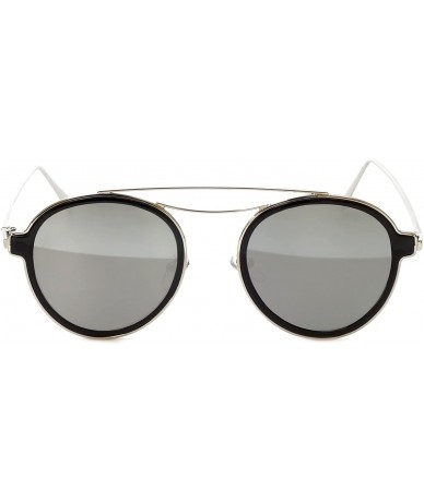 Oval Trendies The Kendall - Flat Fashion Sunglasses with Mirrored Lens - Silver/Black - CK185YGXEU7 $18.56