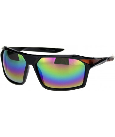 Rectangular Mens Reflective Mirror Aerodynamic Streamline Design Rectangular Sport Sunglasses - Black Orange Oil Slick Mirror...